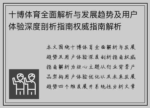 十博体育全面解析与发展趋势及用户体验深度剖析指南权威指南解析